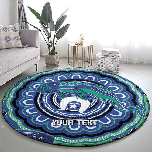 Torres Strait Islander Flag Day Personalised Round Carpet Dhari Dugongs Sea Cows Aboriginal Art