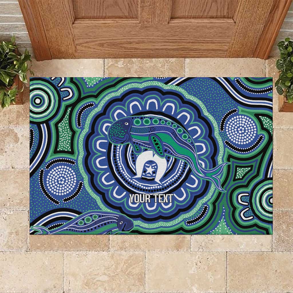 Torres Strait Islander Flag Day Personalised Rubber Doormat Dhari Dugongs Sea Cows Aboriginal Art