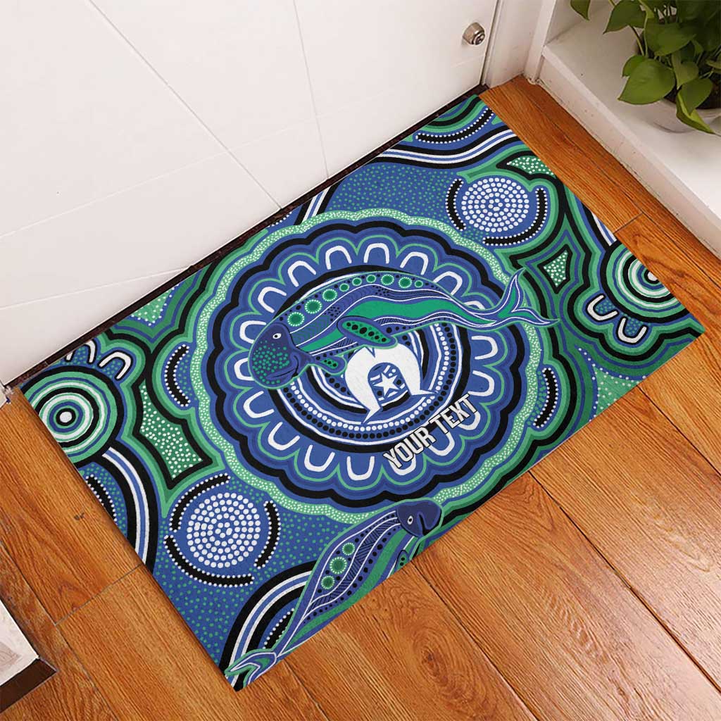 Torres Strait Islander Flag Day Personalised Rubber Doormat Dhari Dugongs Sea Cows Aboriginal Art