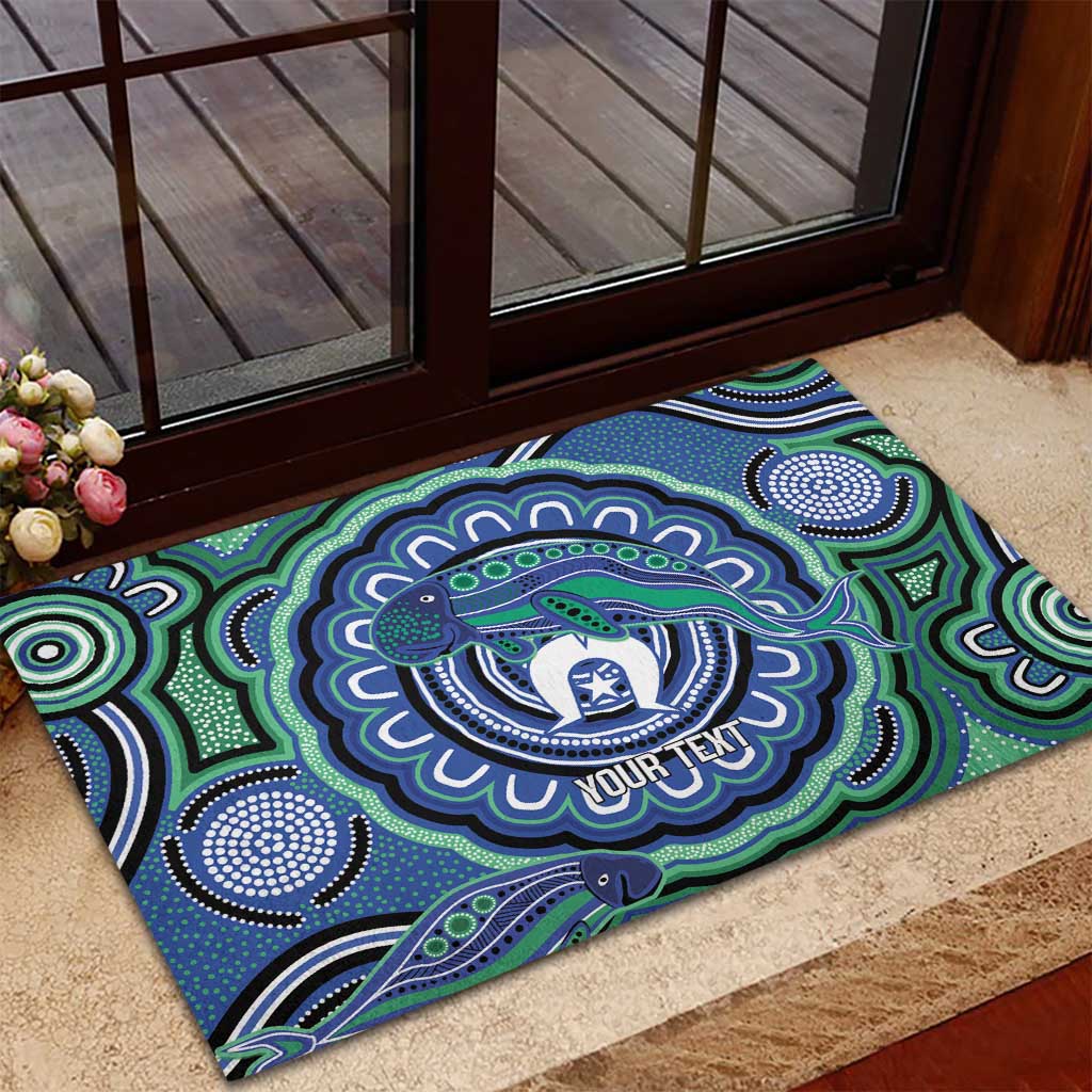 Torres Strait Islander Flag Day Personalised Rubber Doormat Dhari Dugongs Sea Cows Aboriginal Art