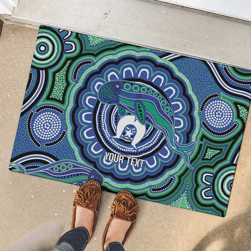 Torres Strait Islander Flag Day Personalised Rubber Doormat Dhari Dugongs Sea Cows Aboriginal Art
