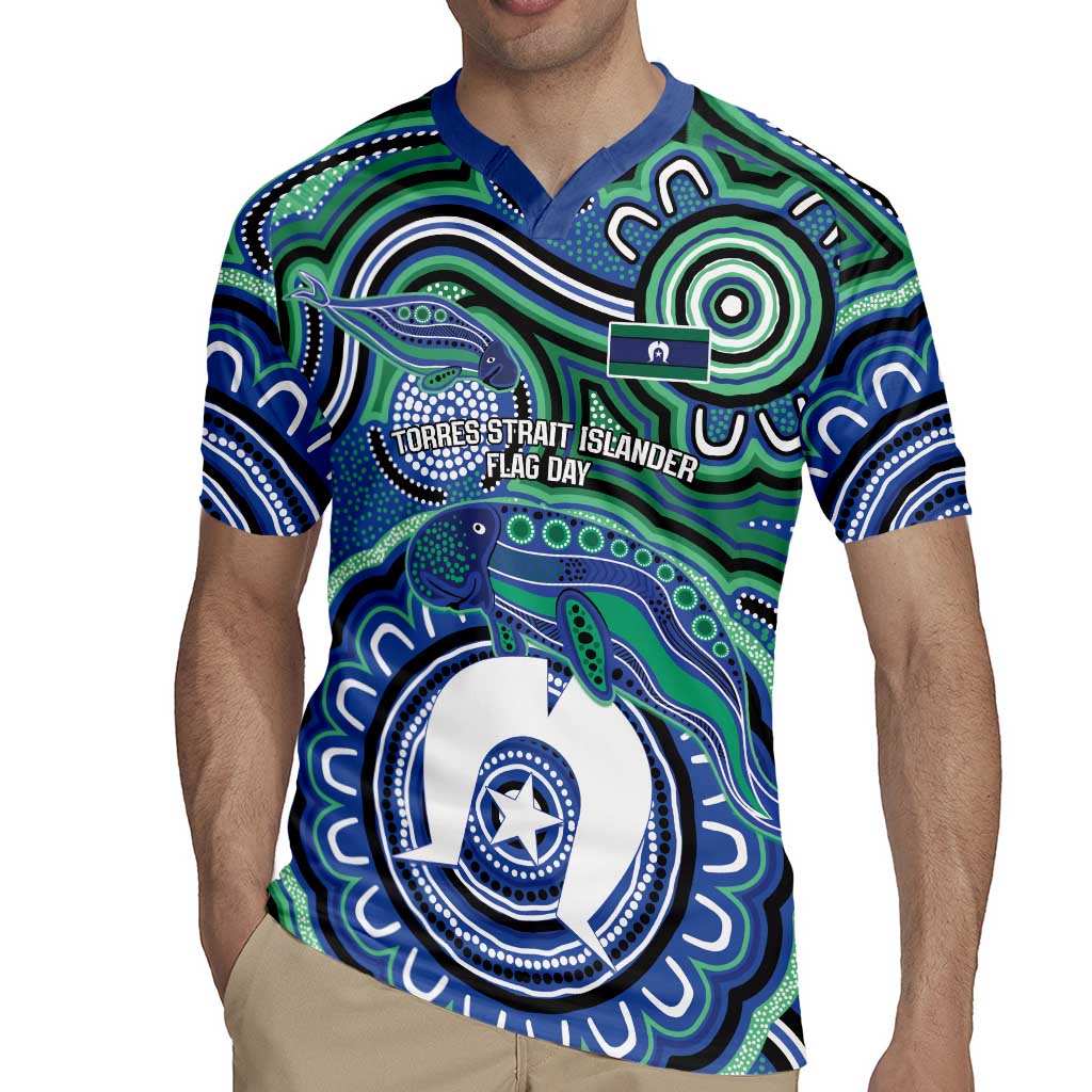 Torres Strait Islander Flag Day Personalised Rugby Jersey Dhari Dugongs Sea Cows Aboriginal Art