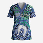 Torres Strait Islander Flag Day Personalised Scrub Top Dhari Dugongs Sea Cows Aboriginal Art