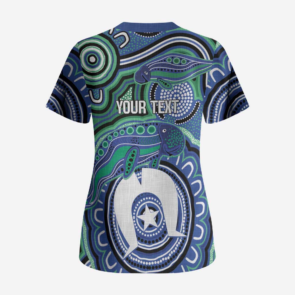 Torres Strait Islander Flag Day Personalised Scrub Top Dhari Dugongs Sea Cows Aboriginal Art