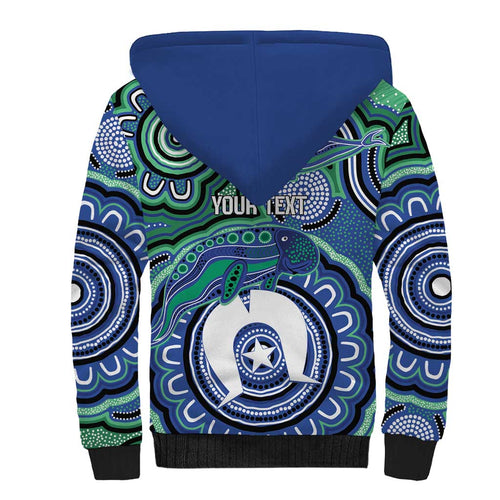 Torres Strait Islander Flag Day Personalised Sherpa Hoodie Dhari Dugongs Sea Cows Aboriginal Art