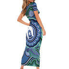 Torres Strait Islander Flag Day Personalised Short Sleeve Bodycon Dress Dhari Dugongs Sea Cows Aboriginal Art