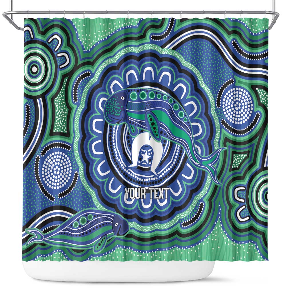 Torres Strait Islander Flag Day Personalised Shower Curtain Dhari Dugongs Sea Cows Aboriginal Art