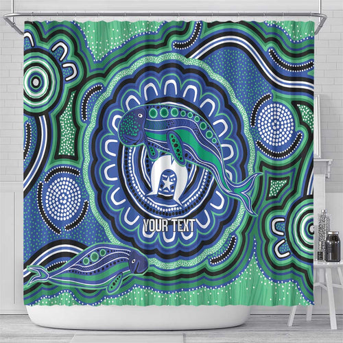 Torres Strait Islander Flag Day Personalised Shower Curtain Dhari Dugongs Sea Cows Aboriginal Art
