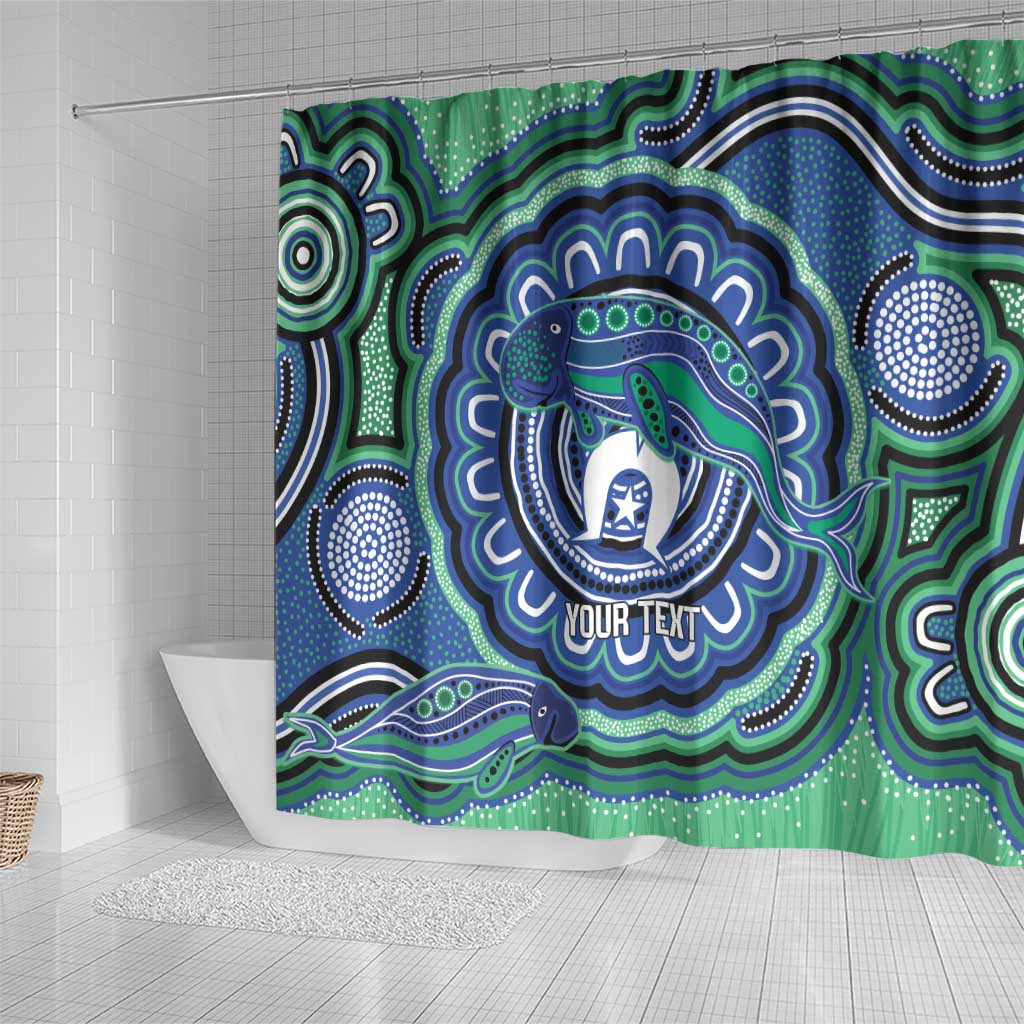 Torres Strait Islander Flag Day Personalised Shower Curtain Dhari Dugongs Sea Cows Aboriginal Art