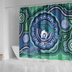 Torres Strait Islander Flag Day Personalised Shower Curtain Dhari Dugongs Sea Cows Aboriginal Art