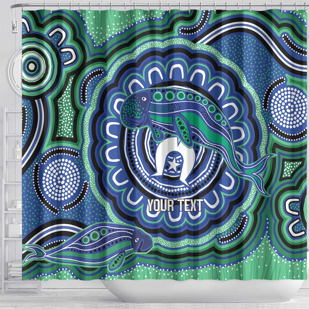 Torres Strait Islander Flag Day Personalised Shower Curtain Dhari Dugongs Sea Cows Aboriginal Art