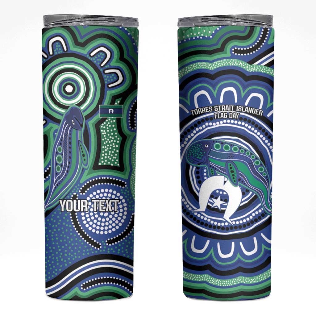 Torres Strait Islander Flag Day Personalised Skinny Tumbler Dhari Dugongs Sea Cows Aboriginal Art