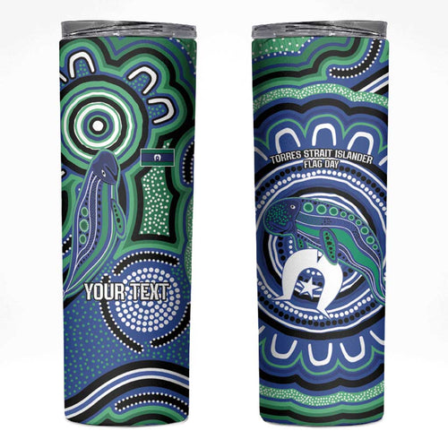 Torres Strait Islander Flag Day Personalised Skinny Tumbler Dhari Dugongs Sea Cows Aboriginal Art