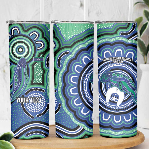 Torres Strait Islander Flag Day Personalised Skinny Tumbler Dhari Dugongs Sea Cows Aboriginal Art