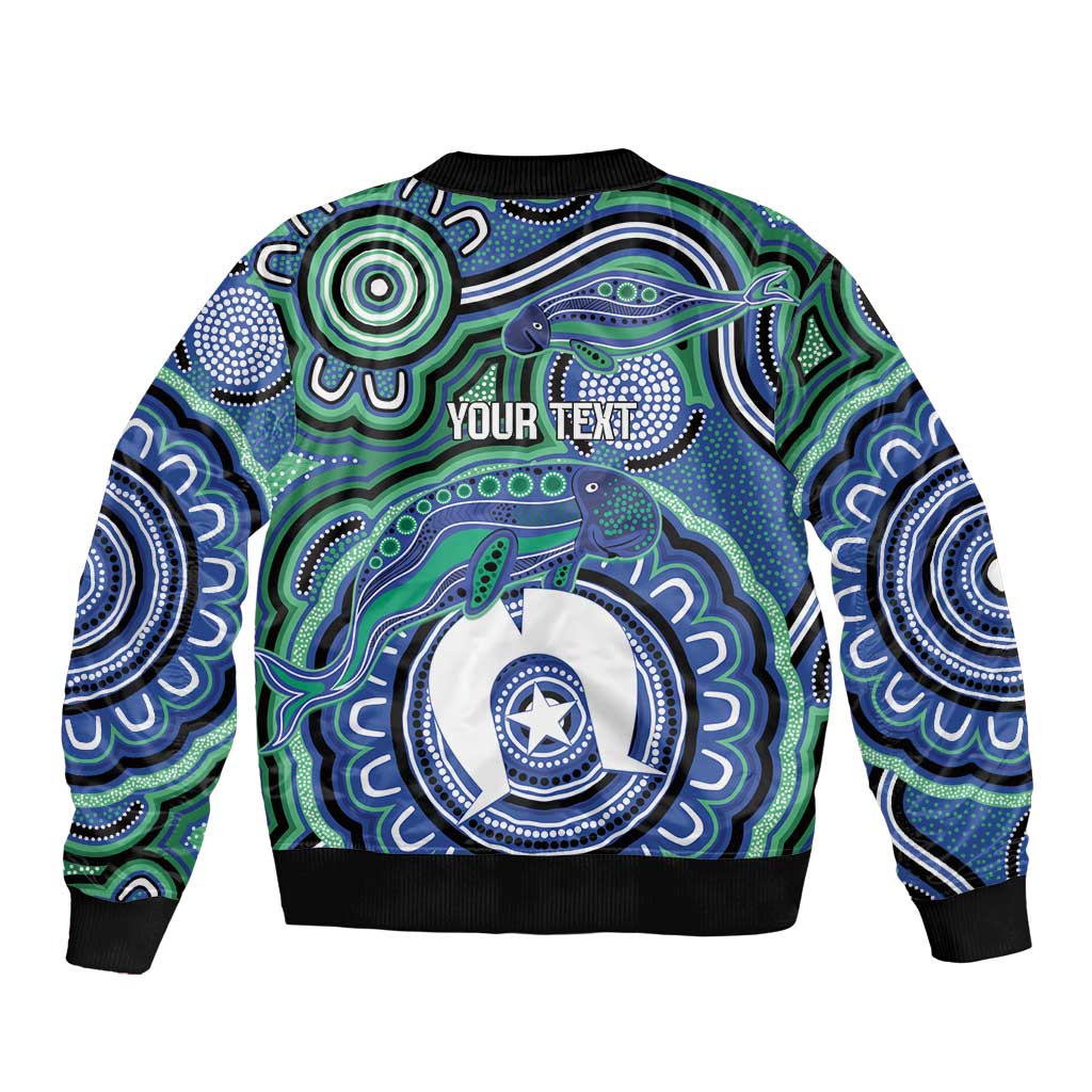 Torres Strait Islander Flag Day Personalised Sleeve Zip Bomber Jacket Dhari Dugongs Sea Cows Aboriginal Art