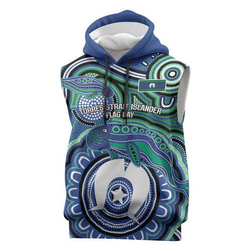 Torres Strait Islander Flag Day Personalised Sleeveless Hoodie Dhari Dugongs Sea Cows Aboriginal Art