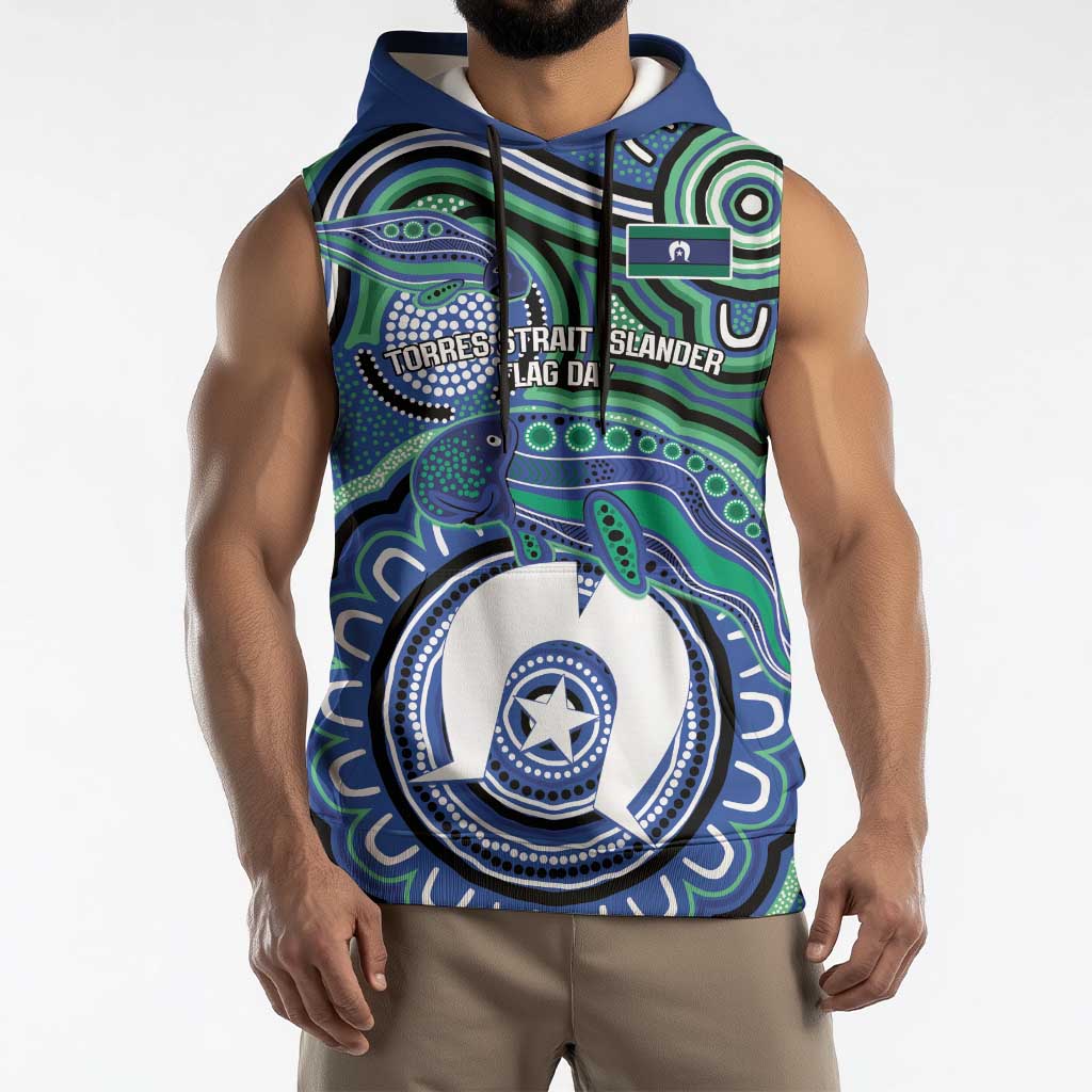 Torres Strait Islander Flag Day Personalised Sleeveless Hoodie Dhari Dugongs Sea Cows Aboriginal Art