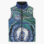 Torres Strait Islander Flag Day Personalised Sleeveless Puffer Jacket Dhari Dugongs Sea Cows Aboriginal Art