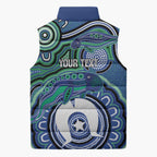 Torres Strait Islander Flag Day Personalised Sleeveless Puffer Jacket Dhari Dugongs Sea Cows Aboriginal Art