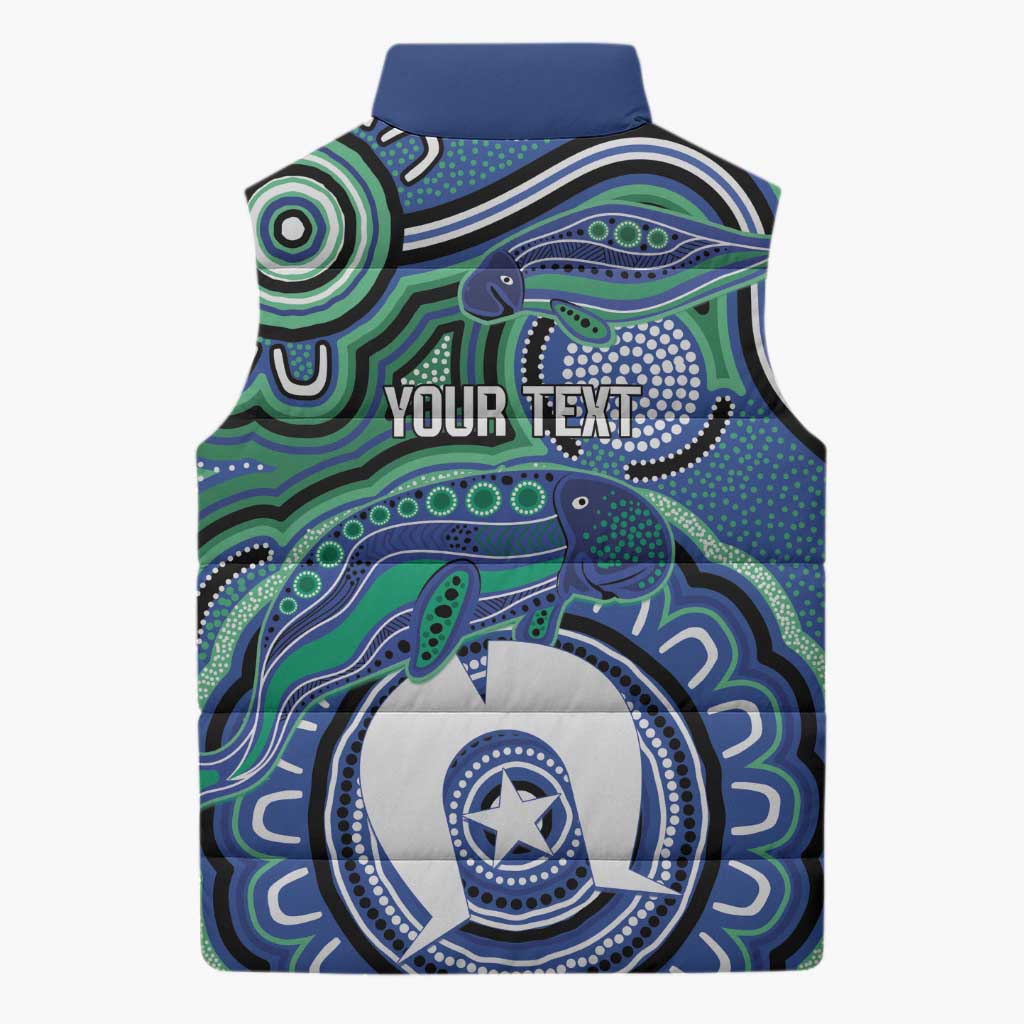 Torres Strait Islander Flag Day Personalised Sleeveless Puffer Jacket Dhari Dugongs Sea Cows Aboriginal Art