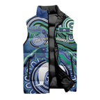 Torres Strait Islander Flag Day Personalised Sleeveless Puffer Jacket Dhari Dugongs Sea Cows Aboriginal Art