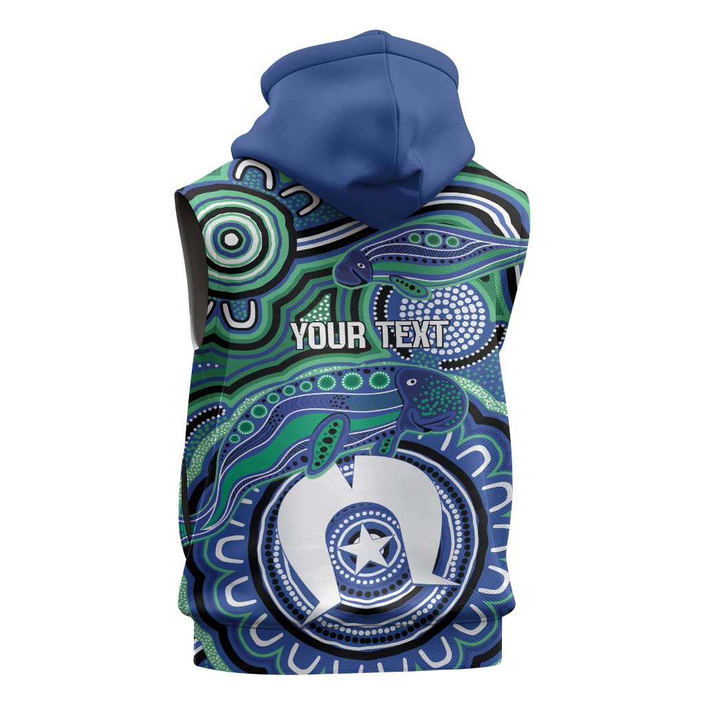 Torres Strait Islander Flag Day Personalised Sleeveless Zip Hoodie Dhari Dugongs Sea Cows Aboriginal Art