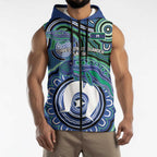 Torres Strait Islander Flag Day Personalised Sleeveless Zip Hoodie Dhari Dugongs Sea Cows Aboriginal Art