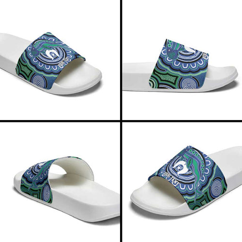 Torres Strait Islander Flag Day Personalised Slide Sandals Dhari Dugongs Sea Cows Aboriginal Art