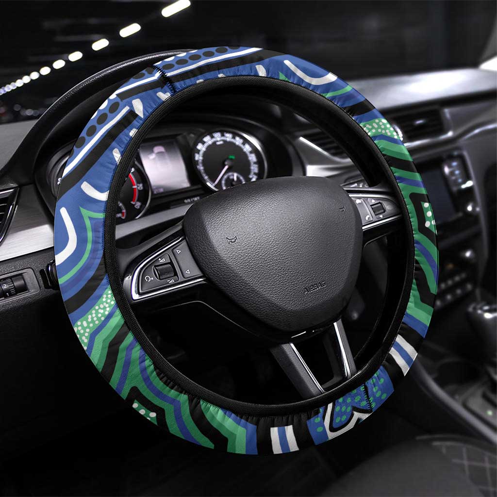 Torres Strait Islander Flag Day Steering Wheel Cover Dhari Dugongs Sea Cows Aboriginal Art