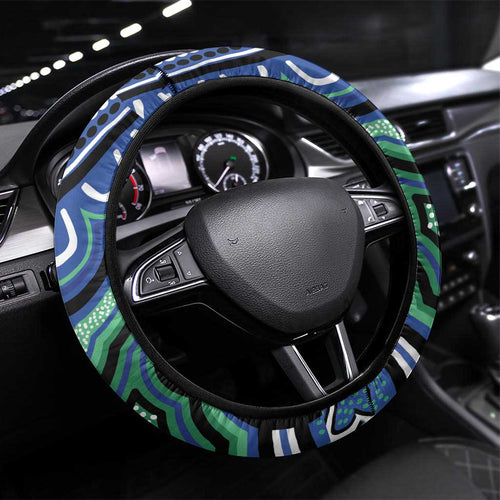 Torres Strait Islander Flag Day Steering Wheel Cover Dhari Dugongs Sea Cows Aboriginal Art