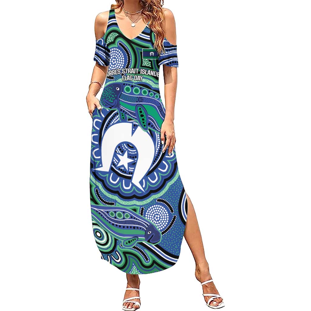 Torres Strait Islander Flag Day Personalised Summer Maxi Dress Dhari Dugongs Sea Cows Aboriginal Art