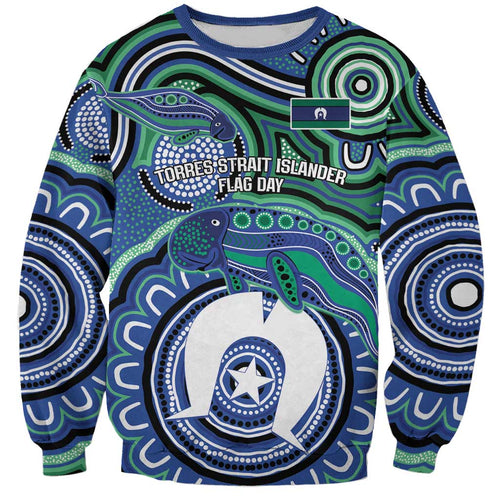 Torres Strait Islander Flag Day Personalised Sweatshirt Dhari Dugongs Sea Cows Aboriginal Art