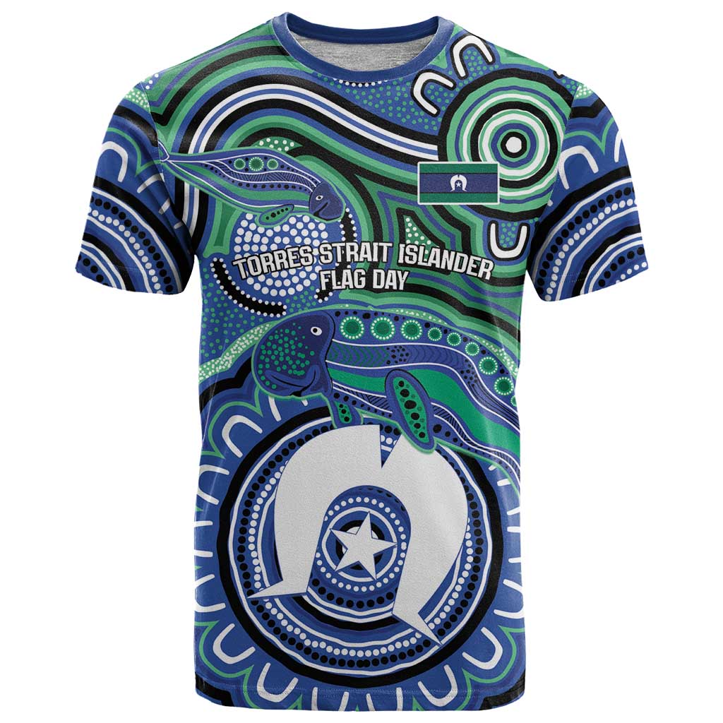 Torres Strait Islander Flag Day Personalised T Shirt Dhari Dugongs Sea Cows Aboriginal Art