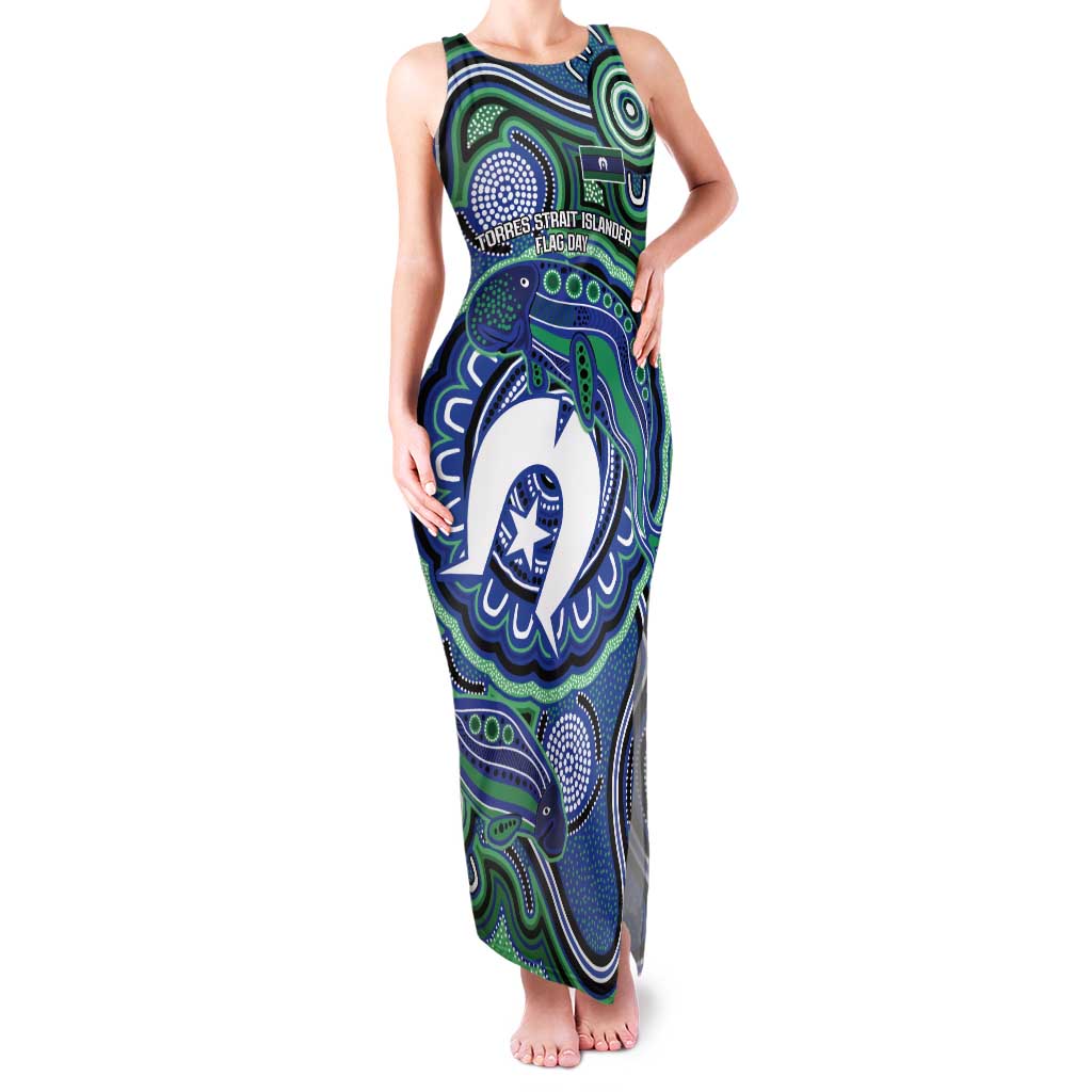 Torres Strait Islander Flag Day Personalised Tank Maxi Dress Dhari Dugongs Sea Cows Aboriginal Art