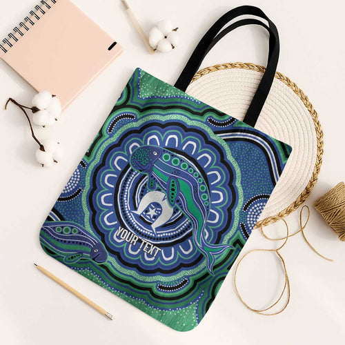 Torres Strait Islander Flag Day Personalised Tote Bag Dhari Dugongs Sea Cows Aboriginal Art