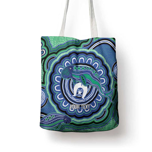 Torres Strait Islander Flag Day Personalised Tote Bag Dhari Dugongs Sea Cows Aboriginal Art