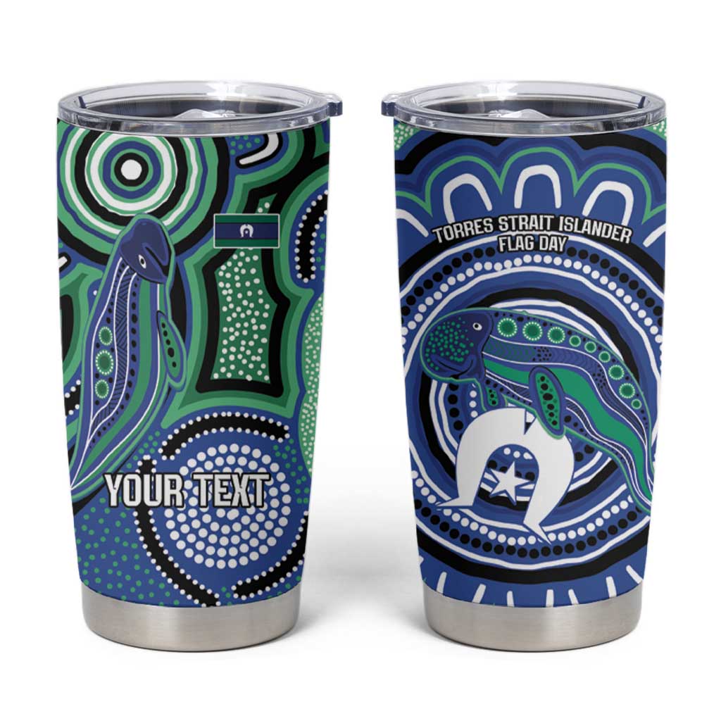 Torres Strait Islander Flag Day Personalised Tumbler Cup Dhari Dugongs Sea Cows Aboriginal Art