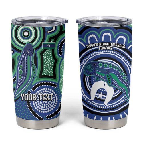 Torres Strait Islander Flag Day Personalised Tumbler Cup Dhari Dugongs Sea Cows Aboriginal Art