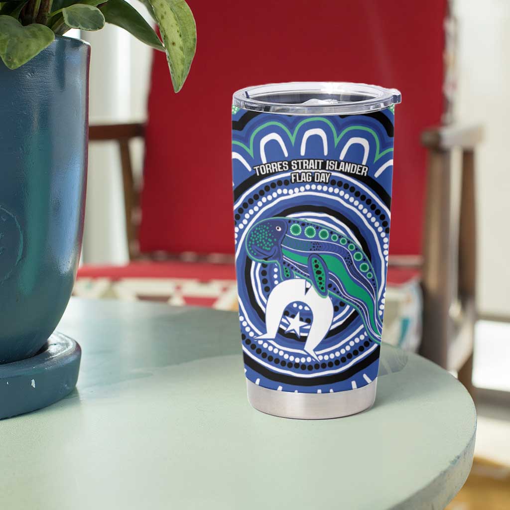 Torres Strait Islander Flag Day Personalised Tumbler Cup Dhari Dugongs Sea Cows Aboriginal Art