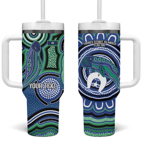 Torres Strait Islander Flag Day Personalised Tumbler With Handle Dhari Dugongs Sea Cows Aboriginal Art