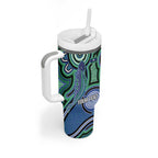 Torres Strait Islander Flag Day Personalised Tumbler With Handle Dhari Dugongs Sea Cows Aboriginal Art