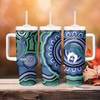 Torres Strait Islander Flag Day Personalised Tumbler With Handle Dhari Dugongs Sea Cows Aboriginal Art