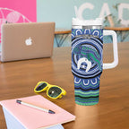 Torres Strait Islander Flag Day Personalised Tumbler With Handle Dhari Dugongs Sea Cows Aboriginal Art