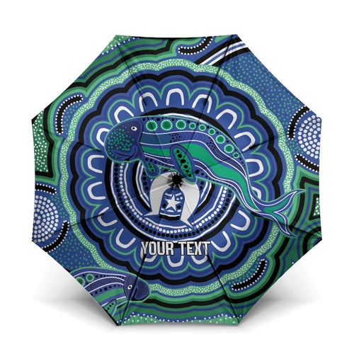 Torres Strait Islander Flag Day Personalised Umbrella Dhari Dugongs Sea Cows Aboriginal Art