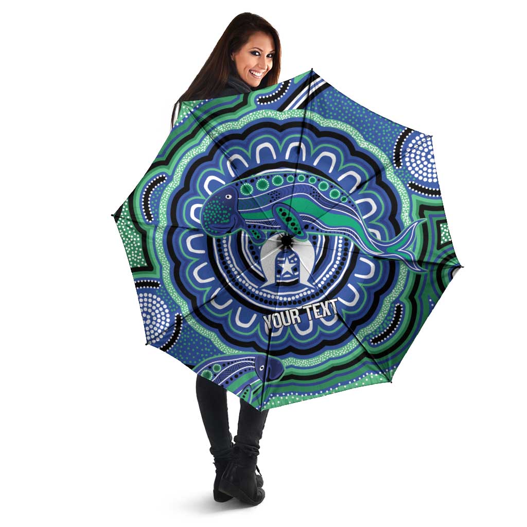 Torres Strait Islander Flag Day Personalised Umbrella Dhari Dugongs Sea Cows Aboriginal Art