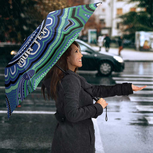 Torres Strait Islander Flag Day Personalised Umbrella Dhari Dugongs Sea Cows Aboriginal Art