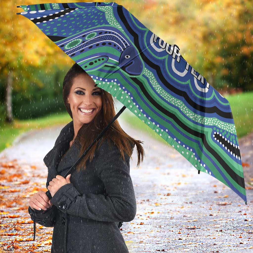 Torres Strait Islander Flag Day Personalised Umbrella Dhari Dugongs Sea Cows Aboriginal Art