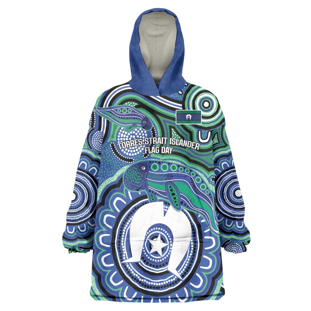Torres Strait Islander Flag Day Personalised Wearable Blanket Hoodie Dhari Dugongs Sea Cows Aboriginal Art