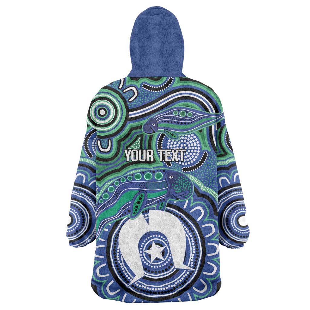 Torres Strait Islander Flag Day Personalised Wearable Blanket Hoodie Dhari Dugongs Sea Cows Aboriginal Art