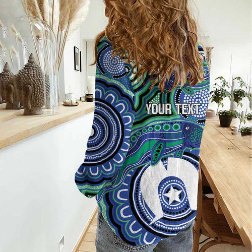 Torres Strait Islander Flag Day Personalised Women Casual Shirt Dhari Dugongs Sea Cows Aboriginal Art